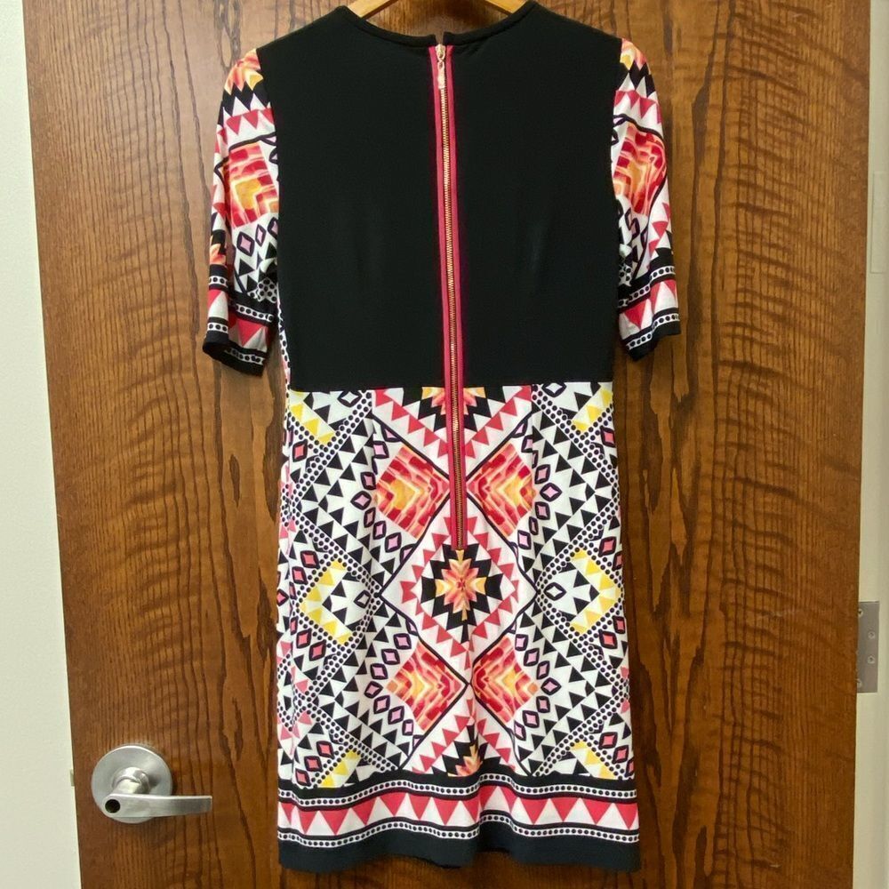 Eliza J Black And Pink Geometric Tribal Print Mini Sheath Dress - Picture 8 of 9